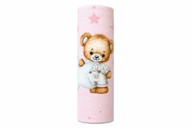 PIELUCHA FLANELA DRUK 70/80 2514 MISIE I GWIAZDKI NA RÓŻOWYM TLE
