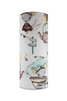 PIELUCHA FLANELA DRUK 70/80 5455 MYSZKA W FILIŻANCE BRĄZOWO ŻÓŁTA