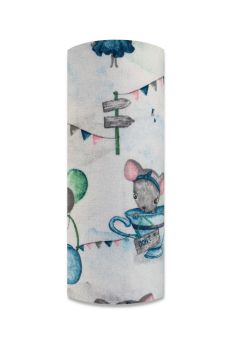 PIELUCHA FLANELA DRUK 70/80 5462 MYSZKA W FILIŻANCE NIEBIESKO RÓŻOWA