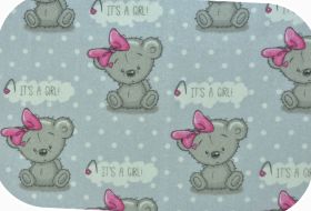 PIELUCHA FLANELA DRUK 70/80 594 MIŚ GIRL SZARE TŁO